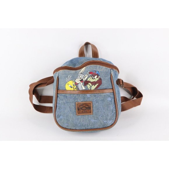 Vintage 90s Distressed Looney Tunes Spell Out Denim Mini Backpack Bag Blue Vintage Vintage 90s Distressed Looney Tunes Denim Mini  main image 2